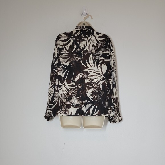 Chicos 3 Womens 100% Silk Blazer Jacket Brown Palm Leaves XL - Picture 3 of 8